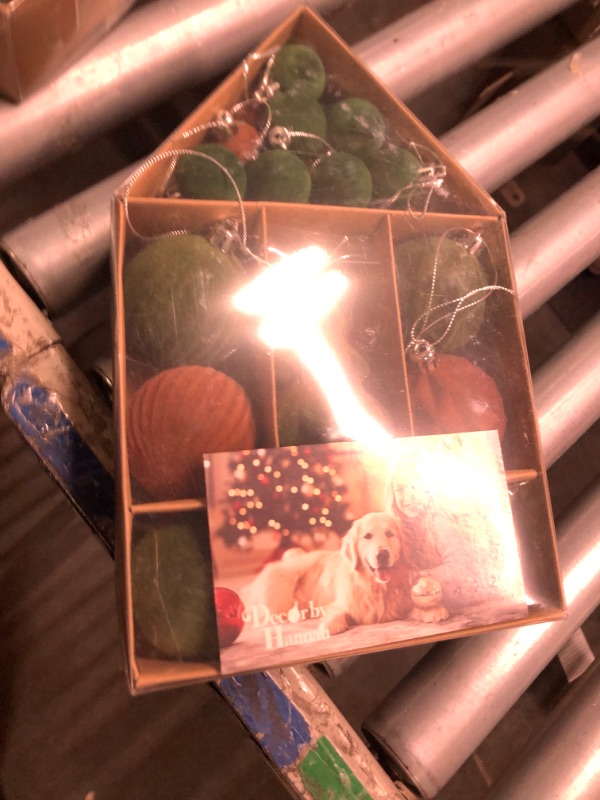 Photo 1 of DecorbyHannah Velvet Christmas Ornaments, 24ct Green and Brown Velvet Ornaments for Christmas Fall Tree Decor, Shatterproof Flocked Christmas Tree Ornaments Decorations for Home, Halloween, Easter