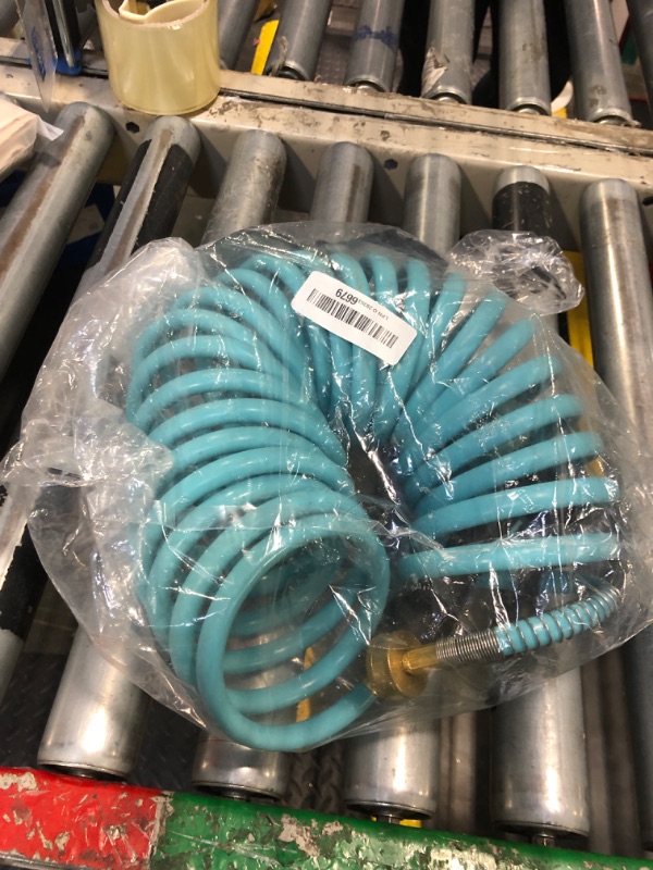 Photo 2 of AUTOMAN EVA Recoil Garden Hose 25ft - Includes 7 Pattern Spray Nozzle,Curly Water Hose 25 Foot,Watering Coil,Retractable,Corrosion Resistant Garden Coil Hose.