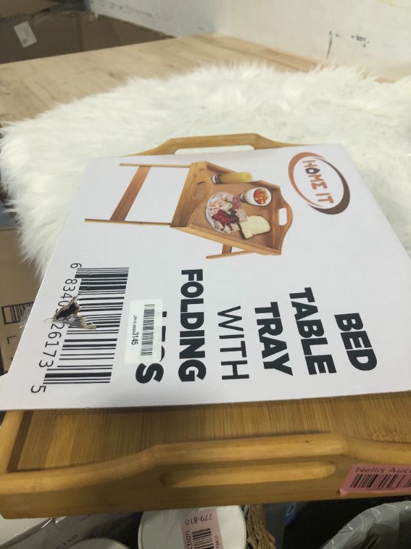 Photo 1 of Home-It Large Bed Table Tray with Folding Legs - Breakfast Tray with Handles - Bamboo Bed Tray for Bed, Sofa, Eating and Laptops, Snacking and Working