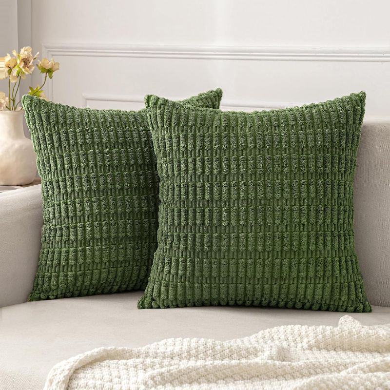 Photo 1 of MIULEE Pack of 2 Moss Green Throw Pillow Covers 24x24 Inch Corduroy Decorative Couch Pillow Covers Soft Boho Striped Pillow Covers Spring Modern Farmhouse Home Decor for Sofa Living Room Bed