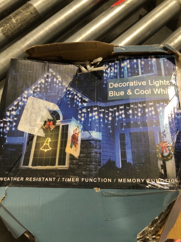 Photo 1 of 1296LED Christmas Lights with 288 Drops, 131ft 8 Modes Christmas String Lights Outdoor, Waterproof Christmas Decorations Fairy Lights with Timer Memory for Party Patio Window Fence Blue & CoolWhite