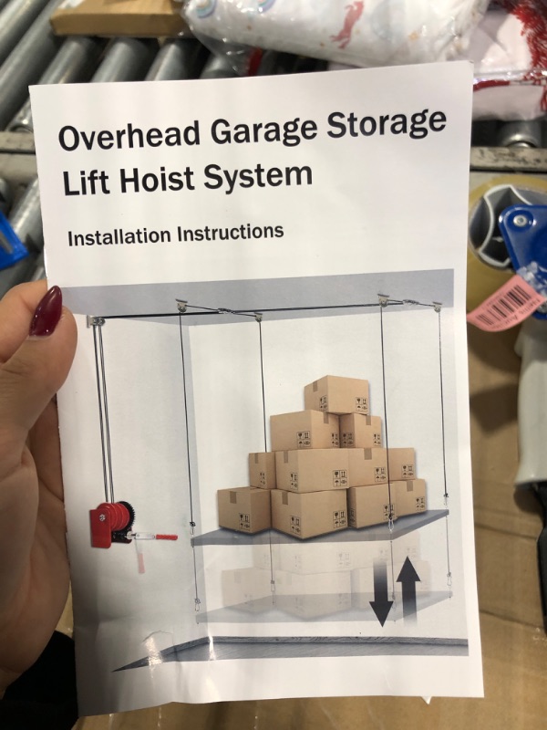 Photo 1 of Overhead Garage Storage Lift Hoist, Heavy-duty Ceiling Mounted Garage Storage Lift System for Organization - Supports 8-16ft Ceilings, 300lbs Weight, Easy Installation & Operation (Deck Not Includ)