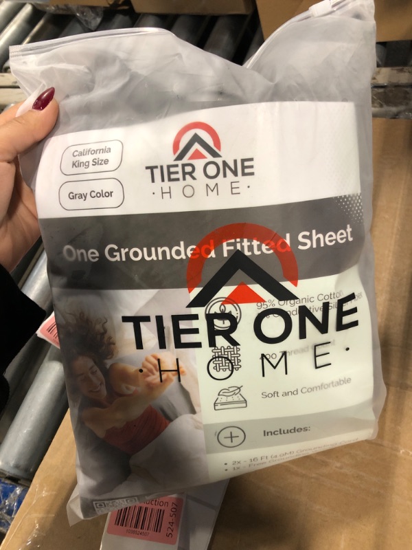 Photo 1 of Tier One Home Fitted Grounding Sheets for Earthing, 5% Silver Fiber + 95% Certified Organic Cotton for Better Sleep and Pain Relief. Deep Pockets. Includes Grounding Wristband & Cords (Cali-King)