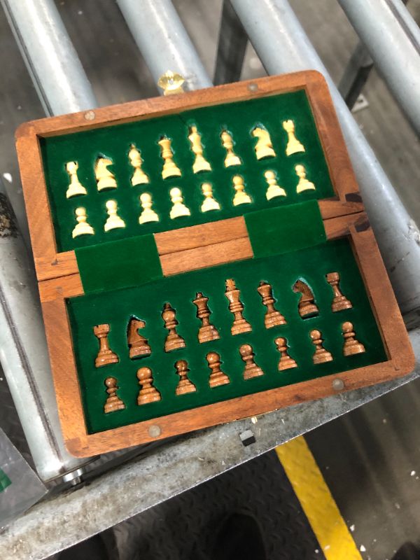 Photo 1 of ChessBazar Magnetic Travel Pocket Chess Set - Staunton 7x7 Inch Folding Game Board - Handmade in Fine Rosewood - 2 Players, Age 14+