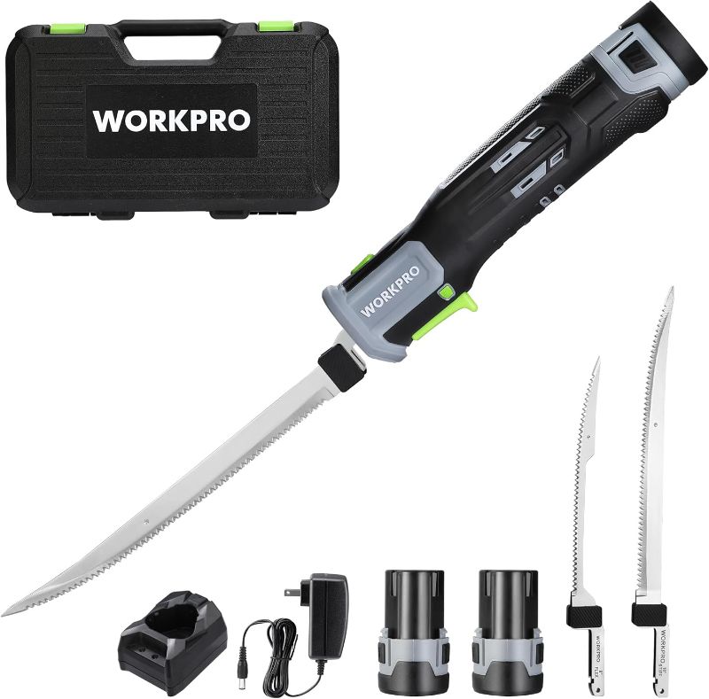 Photo 1 of 
WORKPRO 12V Cordless Electric Fillet Knife with 8'' and 10'' Razor-Sharp Blades, Cordless Fillet Knife with Non-slip Grip Handle and Safety...
