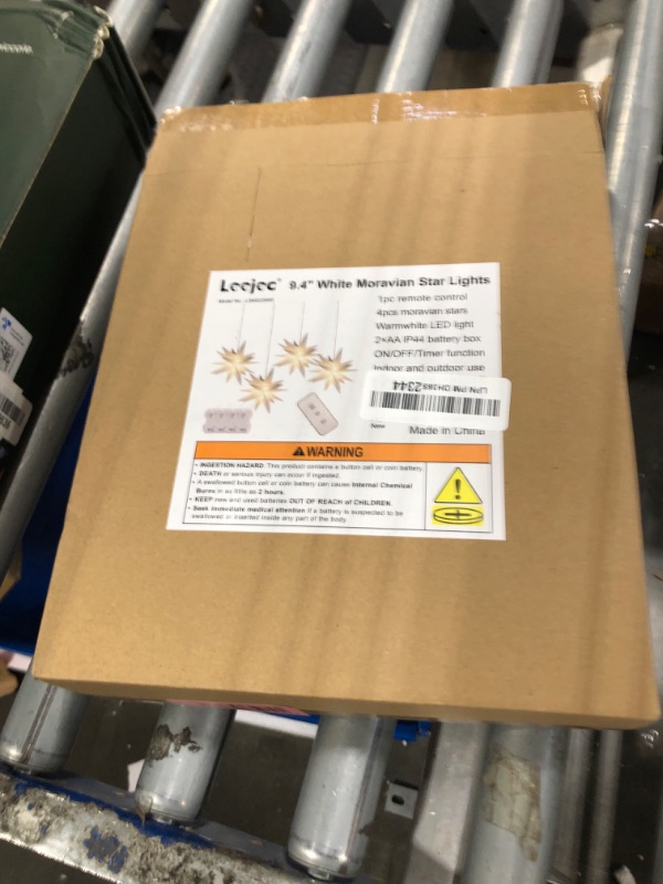 Photo 1 of Leejec 9.4" Moravian Star Outdoor Light with Remote Control, Christmas Decorations, Indoor Hanging, Warm White LED Light, Battery Operated with Timer Function, 4-Pack, Tree, Ceiling, Balcony Décor