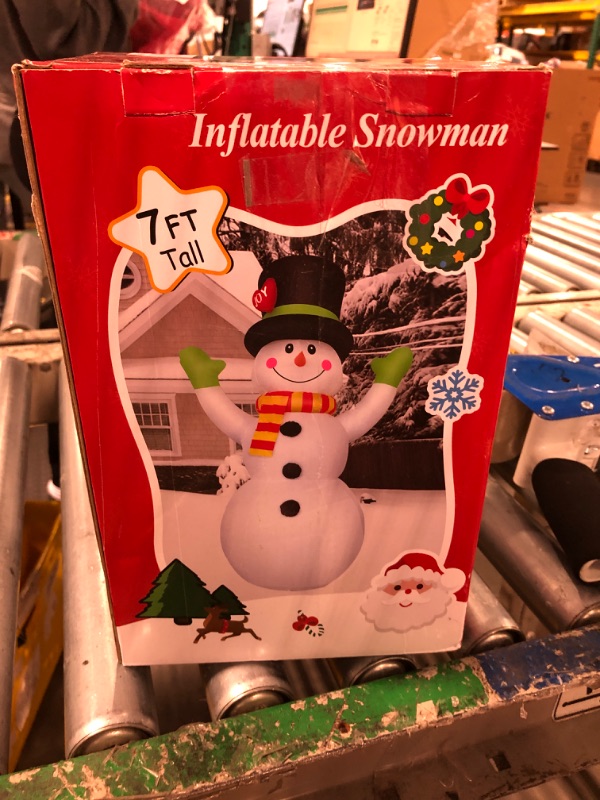 Photo 1 of 7 FT Christmas Inflatables Giant Snowman Outdoor Decorations, Blow up Snow Man Yard Decor Built-in Bright LED Light Wear Magic Hat, Weatherproof Holiday for Garden Patio Lawn Party Xmas Gifts