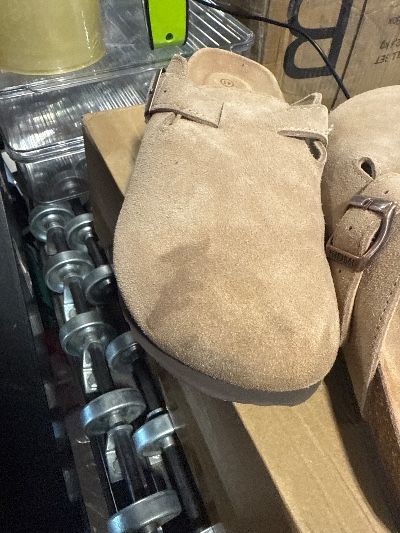 Photo 2 of ***HAS A STAIN ON ONE SHOE***KIDMI Women's Suede Clogs Leather Mules Cork Footbed Sandals Potato Shoes with Arch Support Taupe 41 (Size 9-9.5)