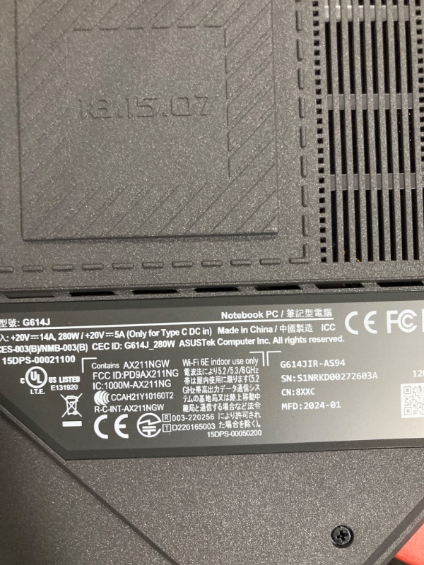 Photo 1 of ASUS ROG Strix G16 (2024) Gaming Laptop, 16” ROG Nebula Display 16:10 QHD 240Hz, NVIDIA® GeForce RTX™ 4070, Intel® Core™ i9-14900HX, 16GB DDR5-5600, 1TB PCIe Gen4 SSD, Wi-Fi 6E, Win 11, G614JIR-AS94