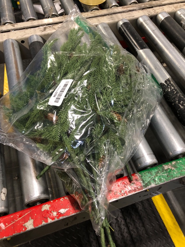 Photo 1 of Artificial Christmas Norfolk Pine Stems Branches for Vases,12 Bundles Fake Faux Evergreen Green Real Feel Touch Stem Greenery with Pine Cones for Xmas Holiday Winter Table Indoor Decoration