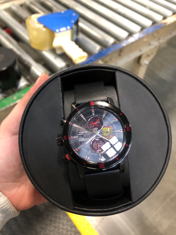 Photo 2 of ***main second hand not turn, but small red one still work*** Citizen Eco-Drive Men's Star Wars Darth Vader Chronograph Watch with Black Ion Plated Case, Red Accents and Black Leather Strap, Luminous, Date, 44mm (Model: CA0769-04W)