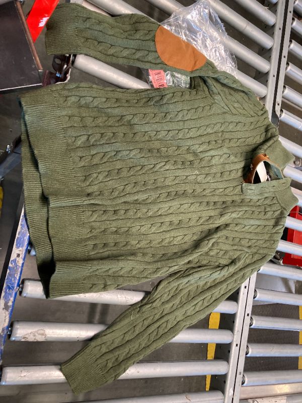 Photo 3 of ****1 BUTTON IS MISSING*** JMIERR Sweaters for Men Soft Cable Knit Casual Long Sleeve Vintage Slim Fit Stand Collar Button Pullover Sweater, L, Green