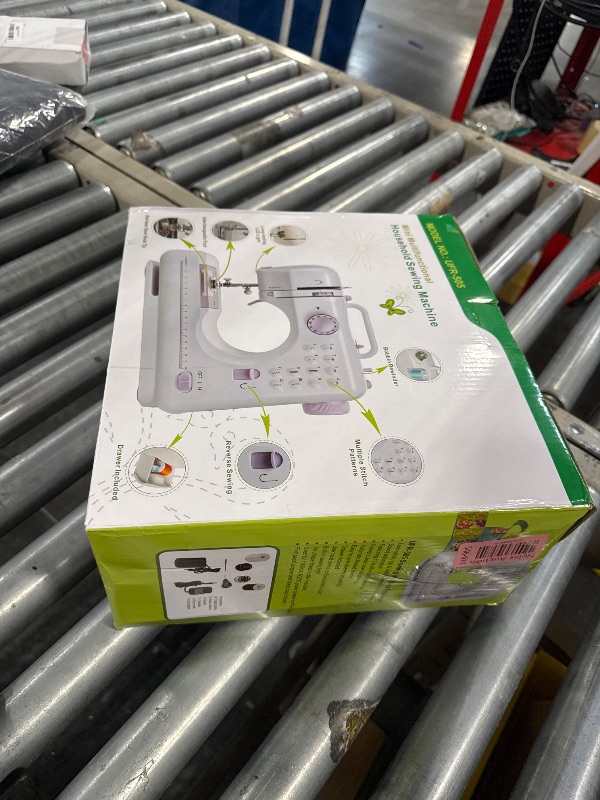 Photo 1 of JUCVNB Mini Sewing Machine for Beginners and Kids Ages 8-12, Portable Sewing Machines with 12 Built-in Stitch Patterns, Light, 2 Speed Foot Pedal - Purple & White (with 27 Pieces Sewing Kit)