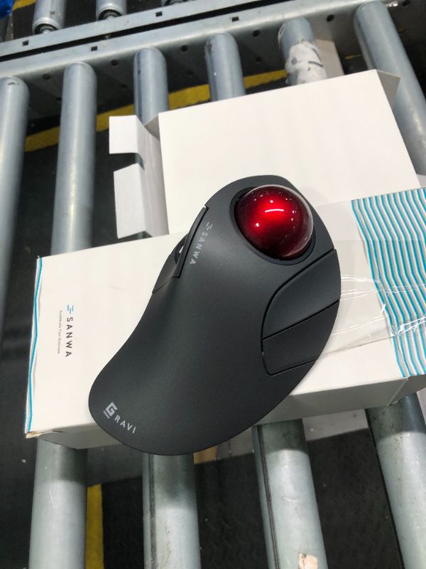 Photo 1 of ***Tested, USB dongle in the battery compartment, 1.5V AAA batteries not include*** SANWA Bluetooth 5.1 + 2.4 G Wireless Ergonomic Trackball Mouse, Finger Control Roller Ball Mouse, 3 Device Switch, Silent Programmable Buttons, 1000/1600/2400 DPl, Compati