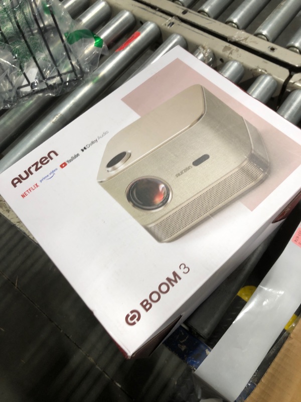 Photo 1 of 3-in-1 Outdoor Projector 4K Supported, AURZEN BOOM 3 Smart Projector with WiFi and Bluetooth, 3D DoIby Audio & 36W Speakers, Auto Focus & Keystone, Netflix Official 500 ANSI Home proyector, Gold