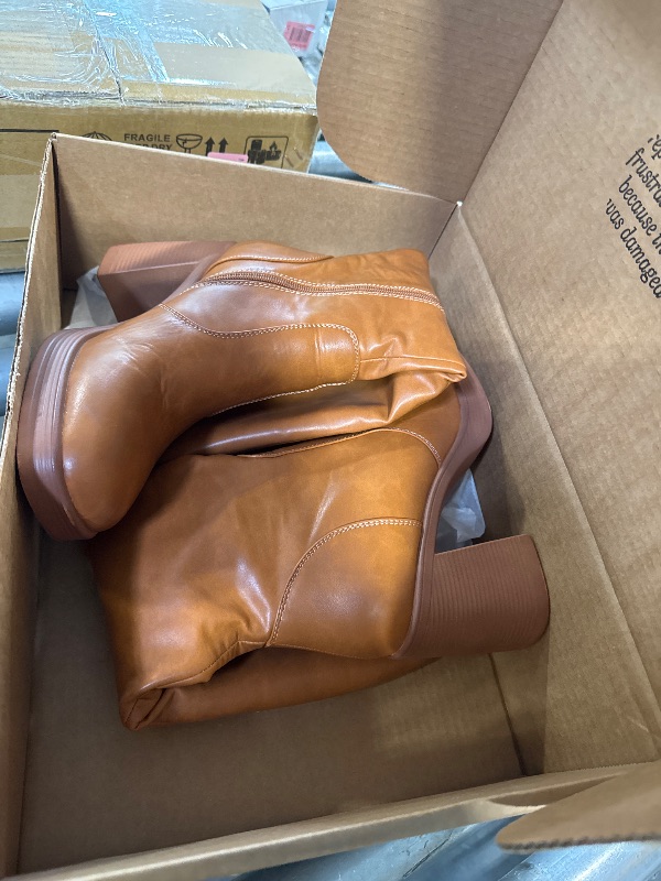 Photo 1 of ***SIZE 38*** SOVANYOU Tan Boots Brown Knee High Boots for Women Chunky High Heeled Boots Square Toe Faux Leather Tall Boots Go-Go Boot