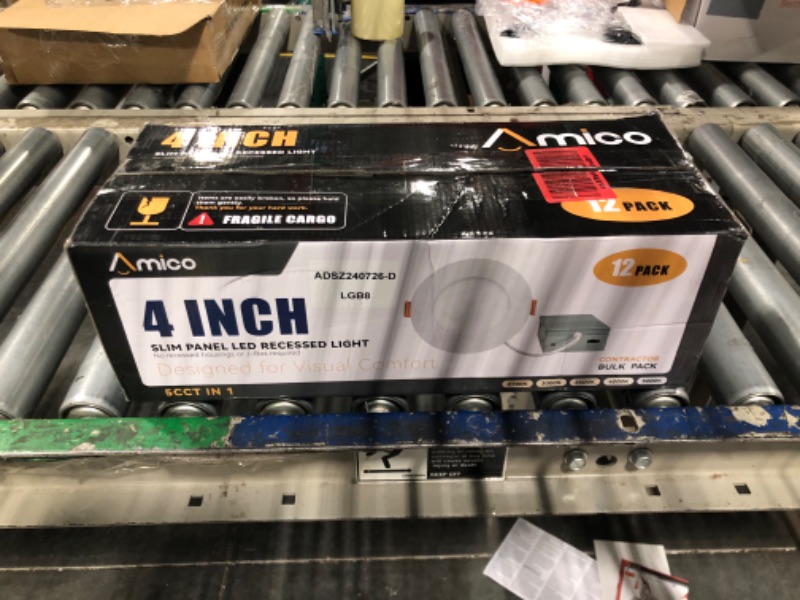 Photo 1 of Amico 12 Pack 4 Inch 5CCT Ultra-Thin LED Recessed Dimmable Can/Ceiling Light with Junction Box, 2700K/3000K/3500K/4000K/5000K Selectable, 11W Eqv 70W, 800LM High Brightness Wafer Downlight - ETL&FCC