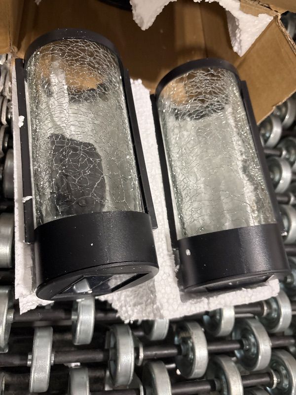 Photo 1 of ***one not functional*** SUNNYPARK Solar Outdoor Wall Lights Fixture Set of 2 Porch Lights Crackled Glass Diffuser with Warm White LED