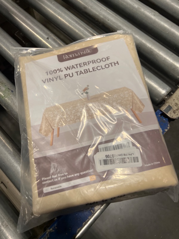 Photo 1 of Romanstile Rectangle Vinyl Tablecloth,100% Waterproof Heavy Duty Oil Spill Proof Stain Resistant Plastic PU Table Cover with Flannel Backing for Kitchen, Dining (Rose Ivory White, 60 x 84)