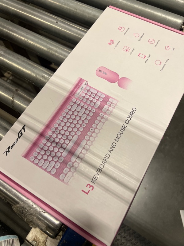 Photo 1 of RaceGT Wireless Keyboard and Mouse Combo - Wireless Typewriter Keyboard and Silent Mouse, Cute Pink Keyboard with Phone Holder, 2.4G USB Computer Keyboard and Mouse Set for Windows Laptop/Desktop/PC