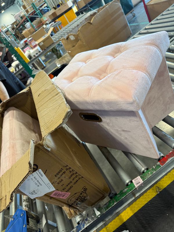 Photo 1 of **SIMILAR ITEM** PACK OF 2 Storage Ottoman Cube, Velvet Tufted Folding Ottomans with Lid, Footstool Rest Padded Seat for Bedroom (Pink, Medium)