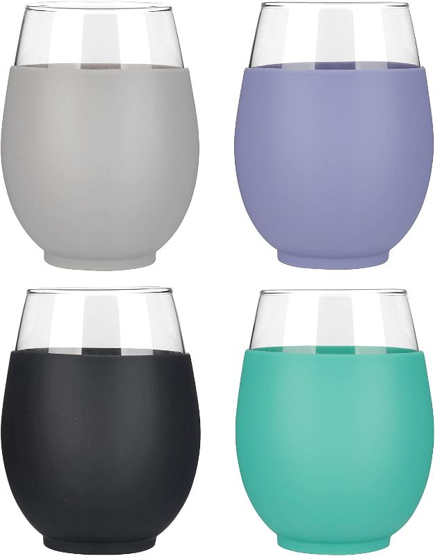 Photo 1 of ***missing one*** Tronco 20 oz Stemless Wine Glasses with Protective Silicone Sleeve, Reusable Wine Glasses for Red or White Wine and Cocktails, Dishwasher Safe, Set of 4