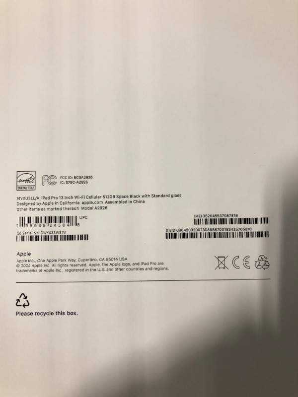 Photo 1 of Apple iPad Pro 13-Inch (M4): Built for Apple Intelligence, Ultra Retina XDR Display, 512GB, 12MP Front/Back Camera, LiDAR Scanner, Wi-Fi 6E + 5G Cellular, All-Day Battery Life — Space Black