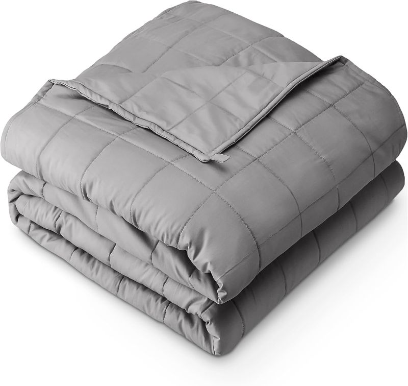 Photo 1 of Bare Home Weighted Blanket All-Natural 100% Cotton with Nontoxic Glass Beads 80"x87" 25lbs, Light Grey
