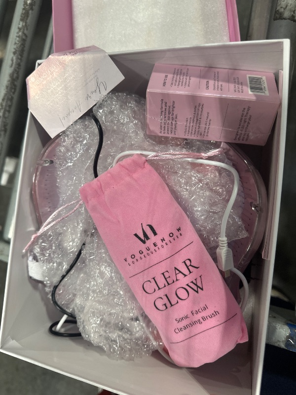 Photo 1 of LED Face Mask Light Therapy Premium Valentines Gift Spa Kit (4 Pcs) - With Ultrasonic Scrubber, Sonic Brush & Green Tea Serum - 7 Colors (Blue & Red) - Valentine Gifts for Women, Galentines Day Gifts