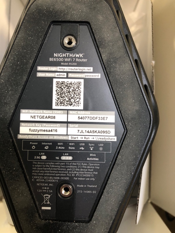 Photo 1 of NETGEAR Nighthawk Dual-Band WiFi 7 Router (RS200) – Security Features, BE6500 Wireless Speed (up to 6.5Gbps) - Covers up to 2,500 sq. ft., 80 Devices – 2.5 Gig Internet Port