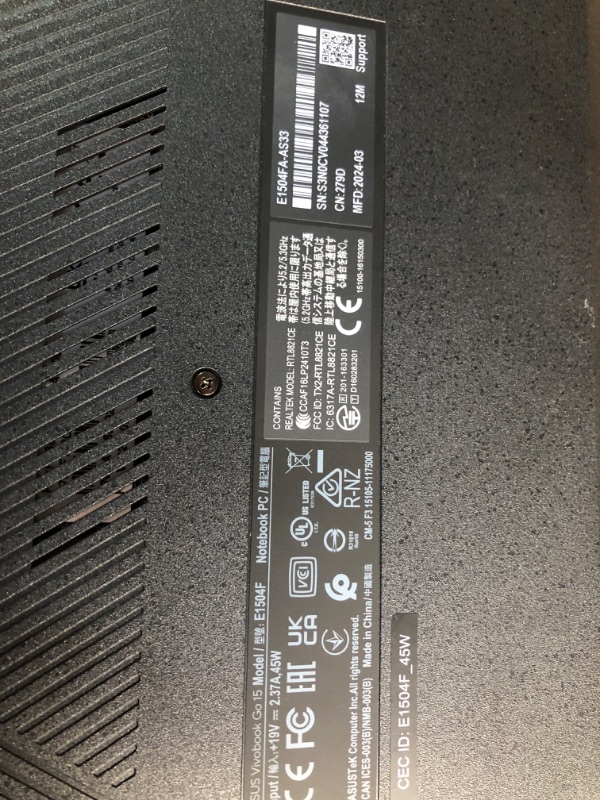 Photo 5 of ***(PARTS ONLY/ NON FUNCTIONAL/ NO RETURNS OR REFUNDS)***
ASUS Vivobook Go 15.6” FHD Slim Laptop, AMD Ryzen 3 7320U Quad Core Processor, 8GB DDR5 RAM, 128GB SSD, Windows 11 Home, Fast Charging, Webcam Sheild, Military Grade Durability, Black, E1504FA-AS33