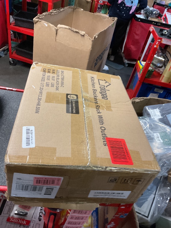 Photo 1 of Furologee Kitchen Bakers Rack with Power Outlet, Coffee Bar Station with Storage 4 Tiers, Microwave Oven Stand with 6 S Hooks, Kitchen Storage Shelves Rack for Spices, Pots, Black Oak