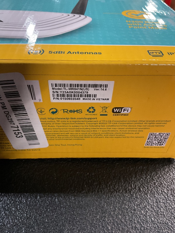 Photo 1 of TP-Link N300 Wireless Extender, Wi-Fi Router (TL-WR841N) - 2 x 5dBi High Power Antennas, Supports Access Point, WISP, Up to 300Mbps