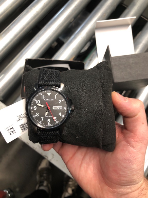 Photo 1 of Citizen Men's Eco-Drive Weekender Garrison Field Watch in IP Stainless Steel with Nylon Strap, Black Dial (Model: BM8186-15E)