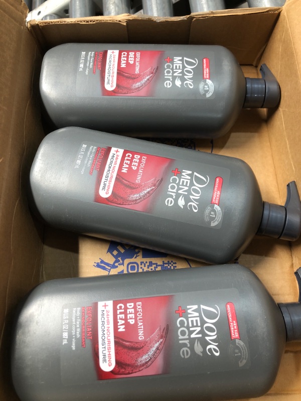 Photo 1 of DOVE MEN + CARE Body and Face Wash Exfoliating Deep Clean 3 Count for Men, with 24-Hour Nourishing Micromoisture Technology Body Wash, 30 oz