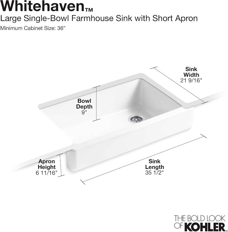 Photo 1 of ***CORNER ENAMEL DAMAGED BUT SINK INTACT***
KOHLER Whitehaven 33 in. Farmhouse/Apron-Front Single Bowl White Cast Iron Kitchen Sink Only K-5827-0