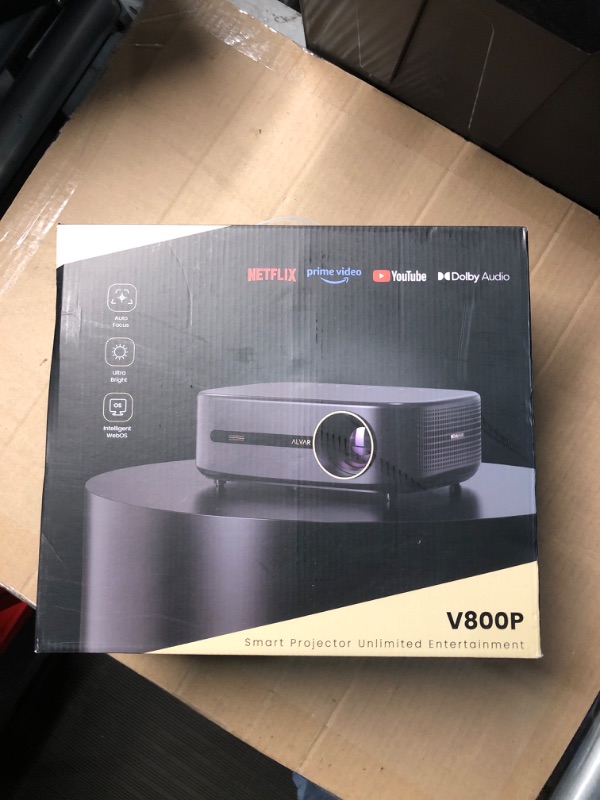 Photo 1 of [1200 ANSI & Audio by DBX-TV] Alvar 4K Projector with WiFi 6 and Bluetooth, 30W Speakers, Netflix Licensed & DoIby Audio Outdoor Proyector, Auto Focus Native 1080P Smart Projector with HDR10+, Black