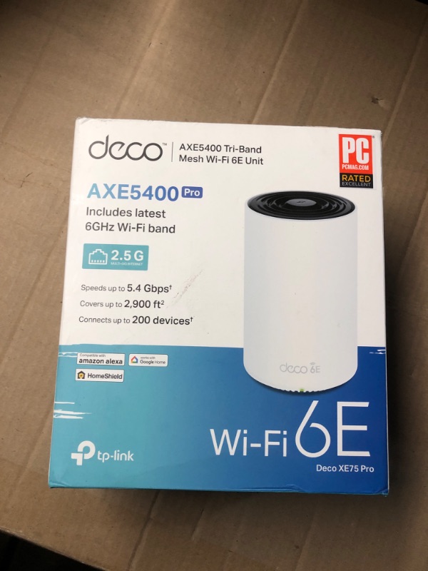 Photo 1 of TP-Link Deco AXE5400 Tri-Band WiFi 6E Mesh Router(Deco XE75 Pro) - 2.5G WAN/LAN Port, 2 x Gigabit LAN Ports, Covers up to 2900 Sq.Ft, Replaces WiFi Router and Extender, AI-Driven Mesh, New 6GHz Band
