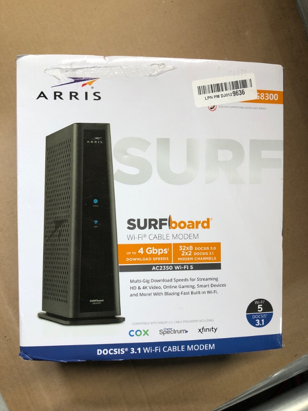 Photo 1 of ARRIS (SBG8300) - Cable Modem Router Combo - Fast DOCSIS 3.1 Gigabit & AC2350 WiFi ,Comcast Xfinity, Cox, Spectrum & more, 1 Gbps Max Internet Speeds , 4 OFDM Channels