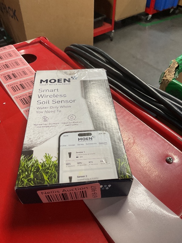 Photo 1 of Moen Smart Wireless Soil Sensor, Automatic Moisture Meter Measurement for Lawn, Plant Water Meter for Exterior Enclosures, WISNS002G1USA,Black