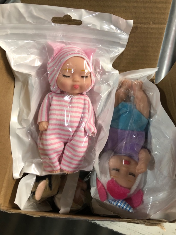 Photo 1 of 10 Pcs 4 Inch Mini Baby Dolls Realistic Baby Doll Animal Clothes Cute Tiny Babies Gifts Set with 10 Pcs Nursing Bottles for Boys Girls Toddlers Kids 3+ Birthday Gift Big Fillers