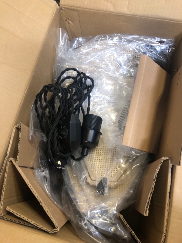 Photo 1 of LMLAITE Plug in Pendant Light Rattan Hanging Lamp with Dimmable Switch,15ft Hemp Rope Cord Handwoven Boho Rattan Lampshade Hanging Light Fixture with Plug in Light Fixture forKitchen Island DiningRoom