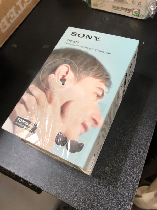 Photo 2 of Sony CRE-E10 Self-Fitting OTC Hearing Aids for Mild to Moderate Hearing Loss, Prescription-Grade Sound Quality, Comfortable Earbud Design, Bluetooth Enabled for iOS, and Rechargeable Battery, Black