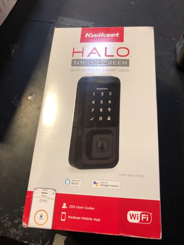 Photo 1 of Kwikset Halo Wi-Fi Smart Lock, Keyless Entry Front Door Touchscreen Deadbolt, Matte Black Finish, Grade AAA Certified, UL Listed, Easy Install No Hub, App Control, Digital Remote Lock