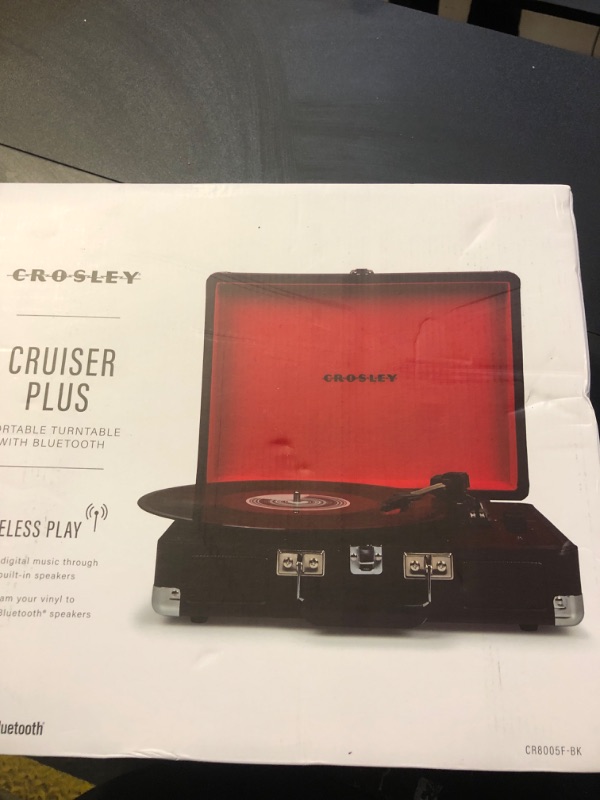 Photo 1 of Crosley CR8005F-BK Cruiser Plus Vintage 3-Speed Bluetooth in/Out Suitcase Vinyl Record Player Turntable, Black/Red