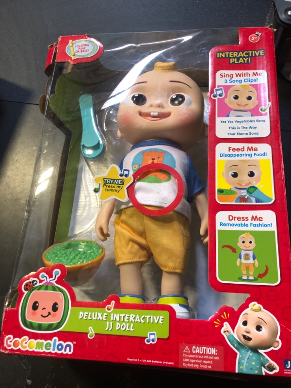 Photo 1 of CoComelon Deluxe Interactive JJ Doll - Includes JJ, Shirt, Shorts, Pair of Shoes, Bowl of Peas, Spoon- Toys for Preschoolers - Amazon Exclusive