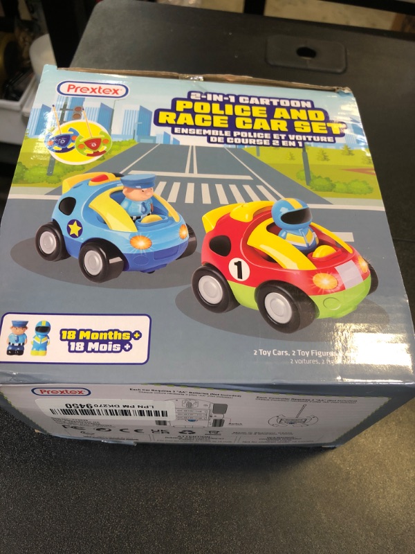 Photo 2 of PREXTEX Cartoon Remote Control Car - 2-Pack Police Car and Race Car Toddler Toys - RC Cars for Kids with Different Frequencies - Easy Remote Control Toy and Thoughtful Gifts for Boys and Girls