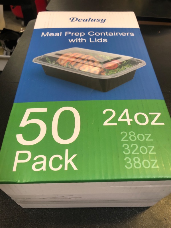 Photo 1 of Dealusy 50 Pack (100-Piece) 24 oz Meal Prep Containers Reusable with Lids, Sturdy Leakproof & Food Safe, Microwave, Freezer, Dishwasher Safe Food Prep Containers, To Go Take Out Plastic Food Storage
