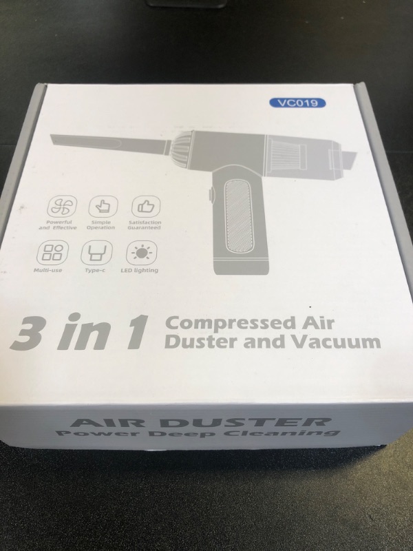 Photo 1 of Compressed Air Duster, 3 in 1 Cordless Electric Air Duster, Vacuum & Inflate Swimming Ring, 3 Gear Adjustable 100,000RPM Handheld Mini Car Vacuum Cleaner & Keyboard Air Blower with LED Light (Black)