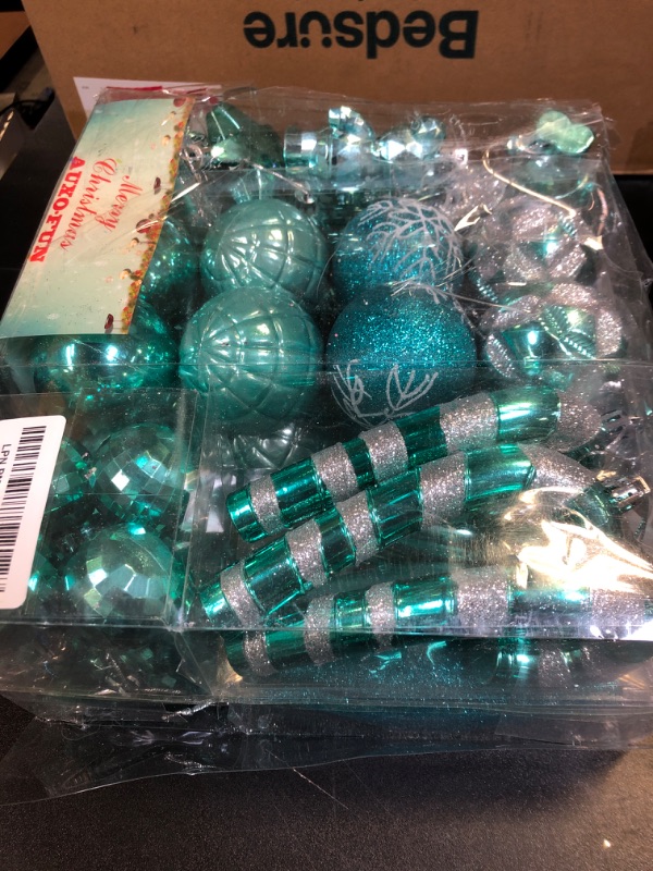 Photo 2 of AUXO-FUN 54 Pieces Assorted Christmas Ornaments Tree Decoration Baubles in Gift Box (Turquoise Blue, Gift Box)